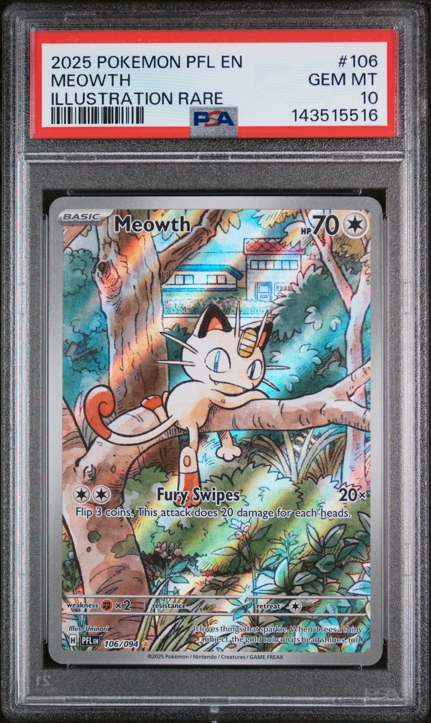 PSA 10 - 2025 POKEMON PFL EN-PHANTASMAL FLAMES | ILLUSTRATION RARE #106 MEOWTH