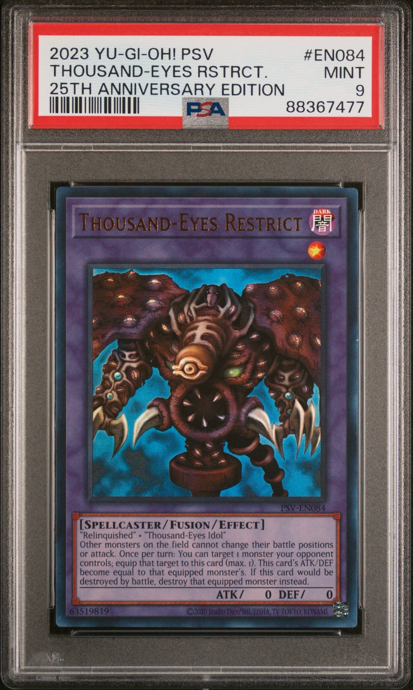 2023 YU-GI-OH! PHARAOH'S SERVANT 25TH ANNIVERSARY EDITION #EN084 THOUSAND-EYES RSTRCT. 25TH ANNIVERSARY EDITION PSA 9 MINT