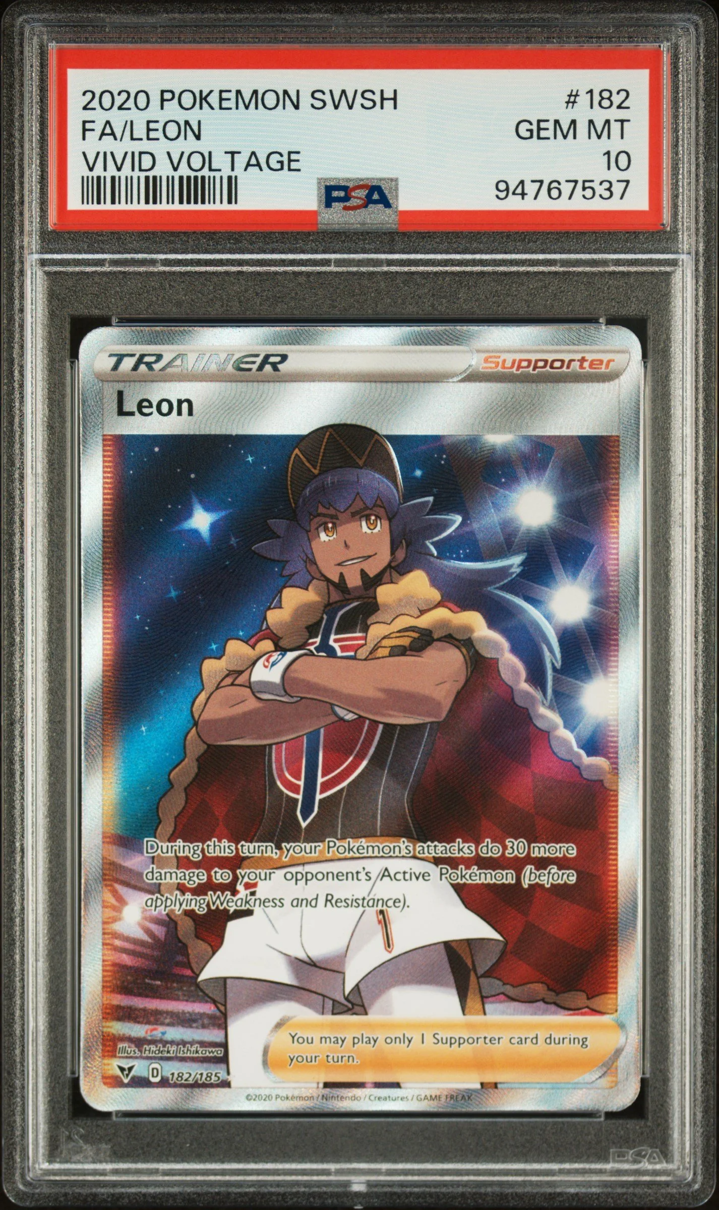 PSA 10 2020 POKEMON SWORD & SHIELD VIVID VOLTAGE #182 FULL ART/LEON