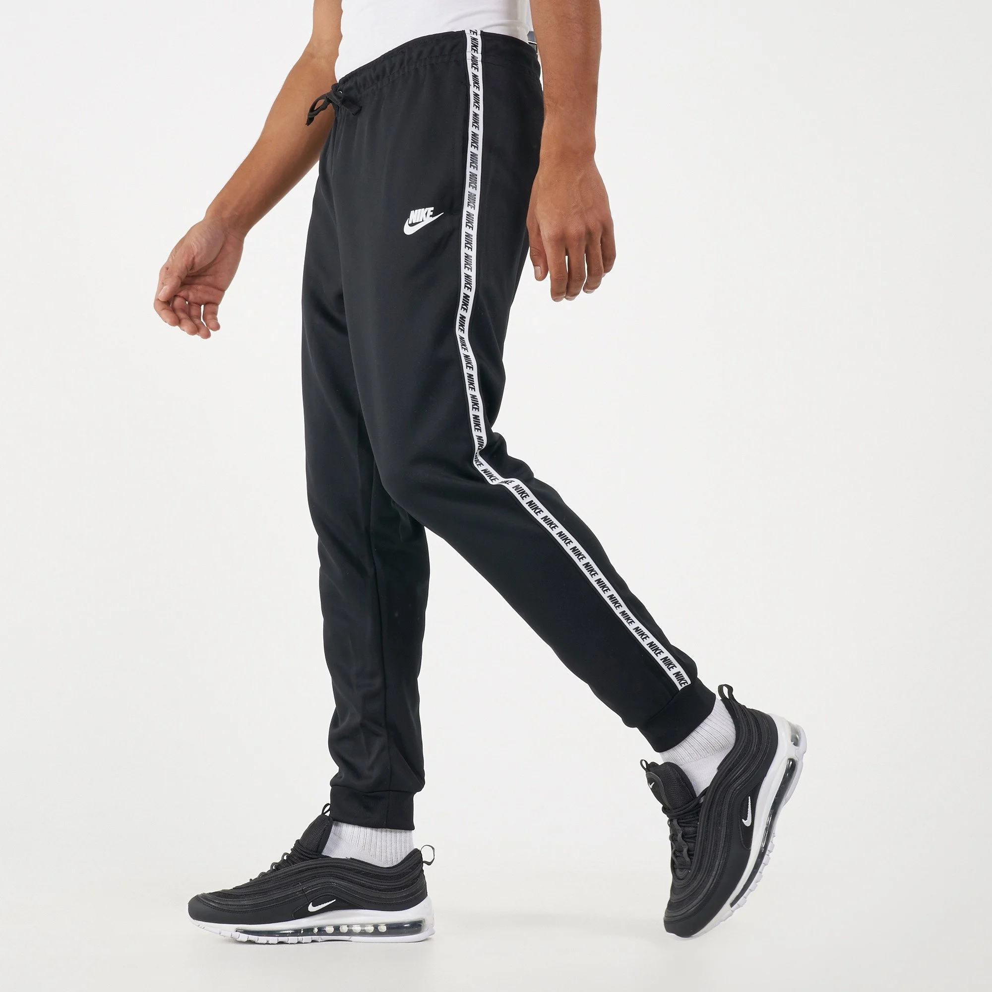 Nike Repeat Poly Side Printing Casual Sports Tape Long Pants Black (Size: Medium) AR4912-010