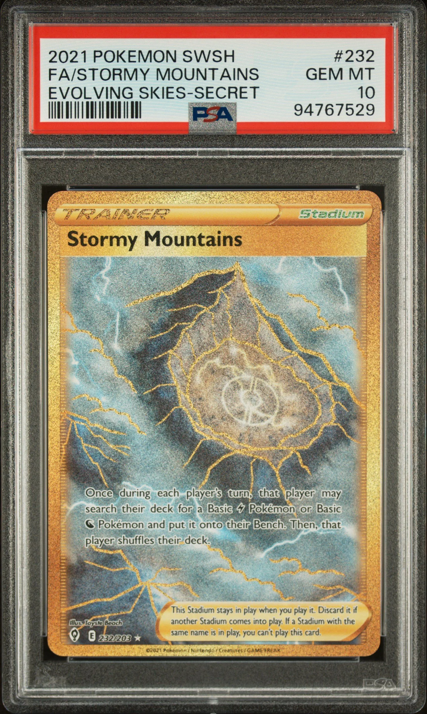 PSA 10 2021 POKEMON SWORD & SHIELD EVOLVING SKIES | SECRET #232 FULL ART/STORMY MOUNTAINS