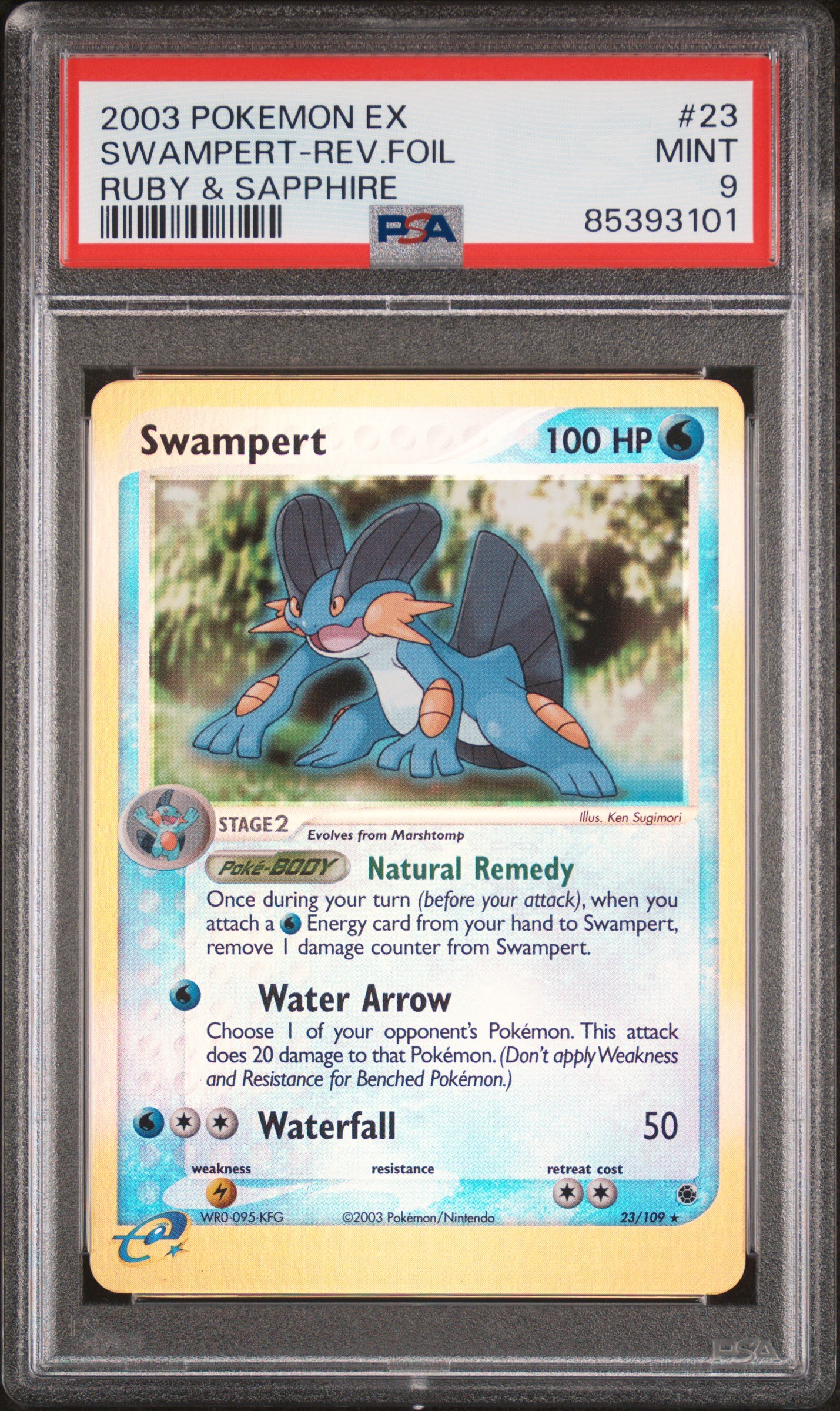 2003 POKEMON EX RUBY & SAPPHIRE #23 SWAMPERT-REVERSE FOIL PSA 9