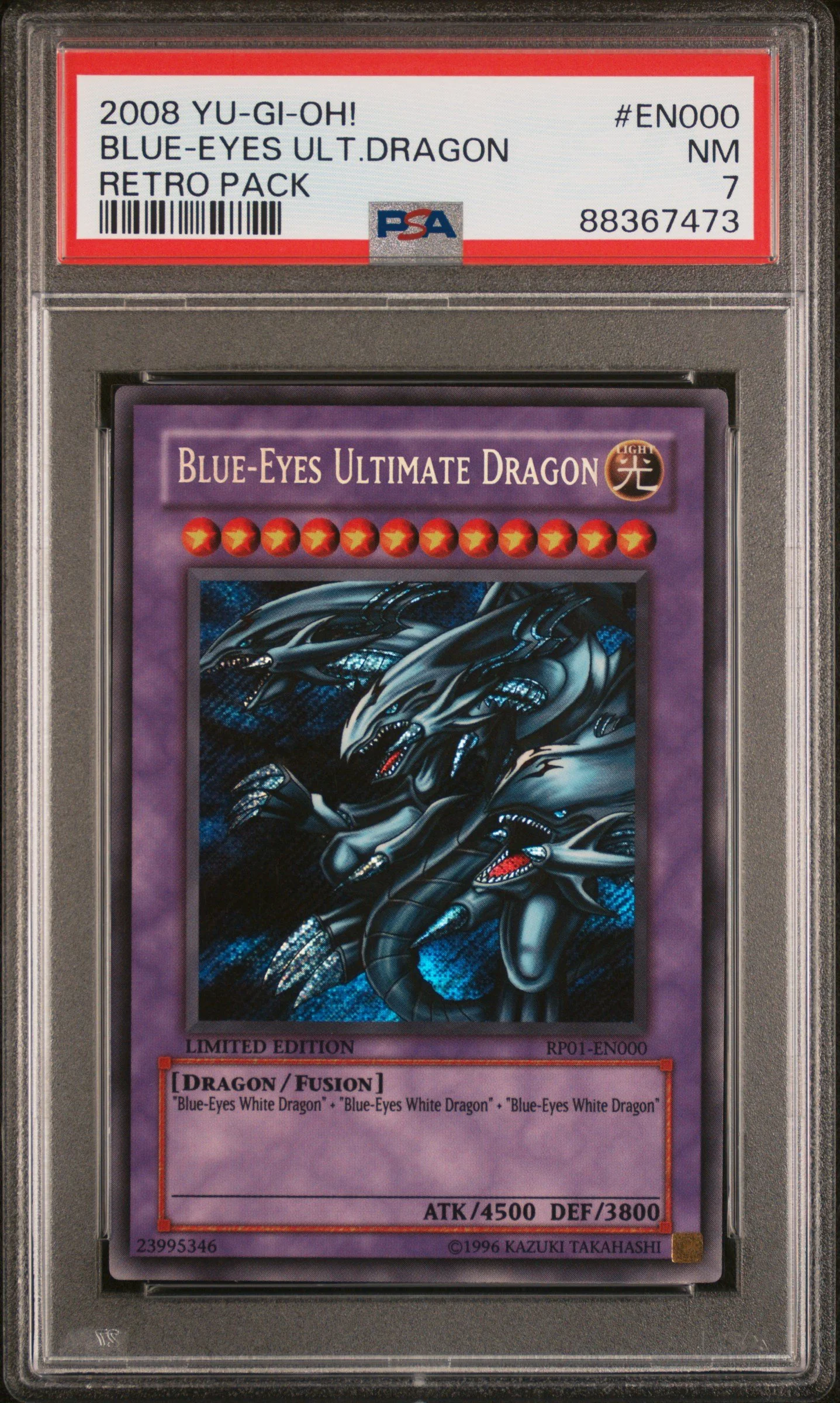 2008 YU-GI-OH! RETRO PACK RP01-EN000 BLUE-EYES ULTIMATE DRAGON NEAR MINT PSA 7 (Low Population)