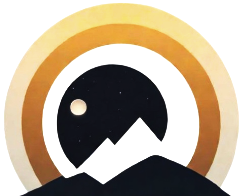 Central Coast Psychotherapy logo, Illustration of a mountain with a night sky, full moon, and stars, encircled by a layered gradient background.