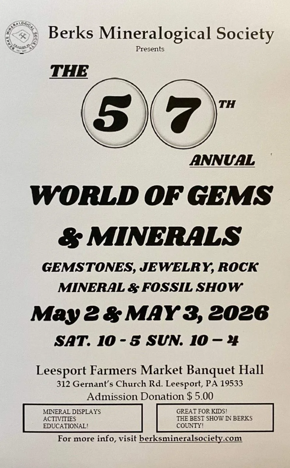 Berks Mineralogical Society's World of Gems & Minerals Show