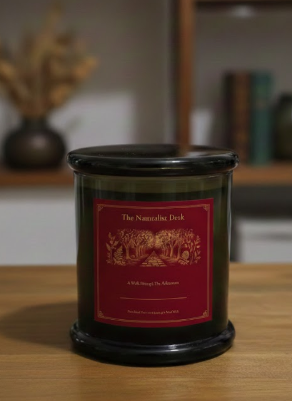 12oz Green Glass Candle with Wood Wick and Lid and Red Naturalist Label