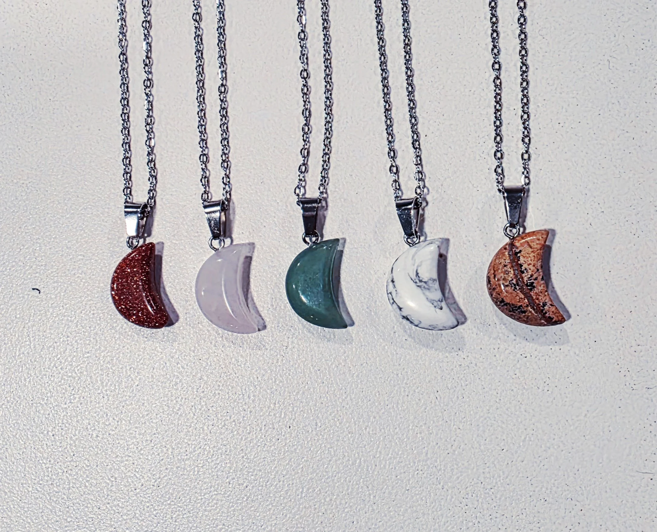 Hand-Carved Natural Stone Moon Pendant
