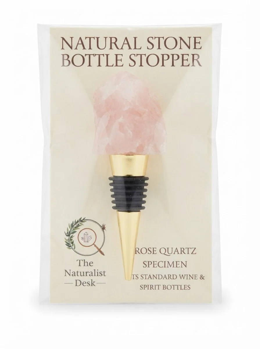 rose quartz wine stopper in package