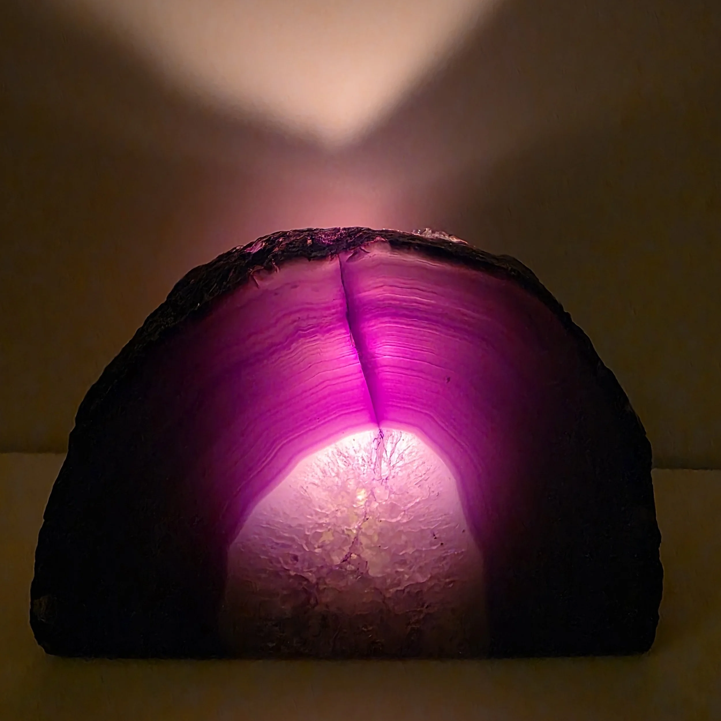 purple dyed agate candle holder in dark
