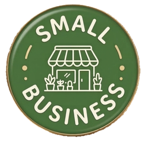 green small business badge with store icon