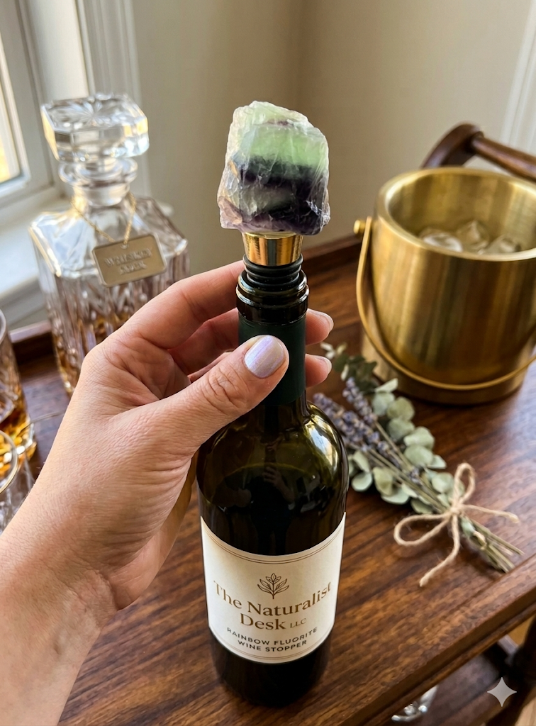 rainbow fluorite wine bottle stopper inside wine bottle
