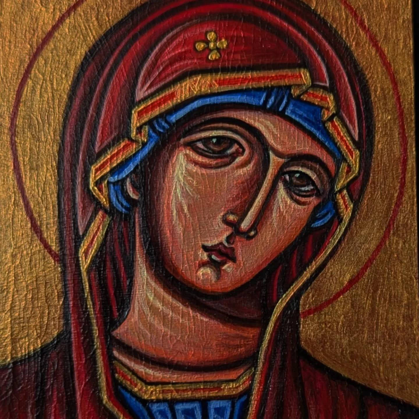 acrylic painting of the 'Theotokos' for my first icon painting course beginning tomorrow! 🖌️ from sketch to shadows to highlights, step by step 

#orthodoxart #acrylicpainting #catholicart #arttutorial #Iconography