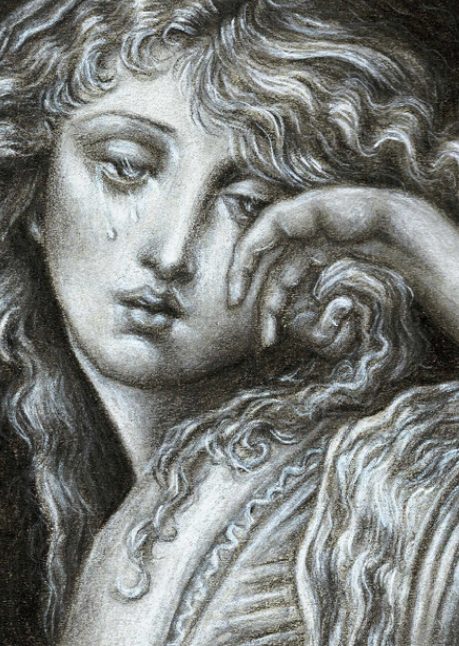 Magdalene, charcoal on grey paper, 2025. 