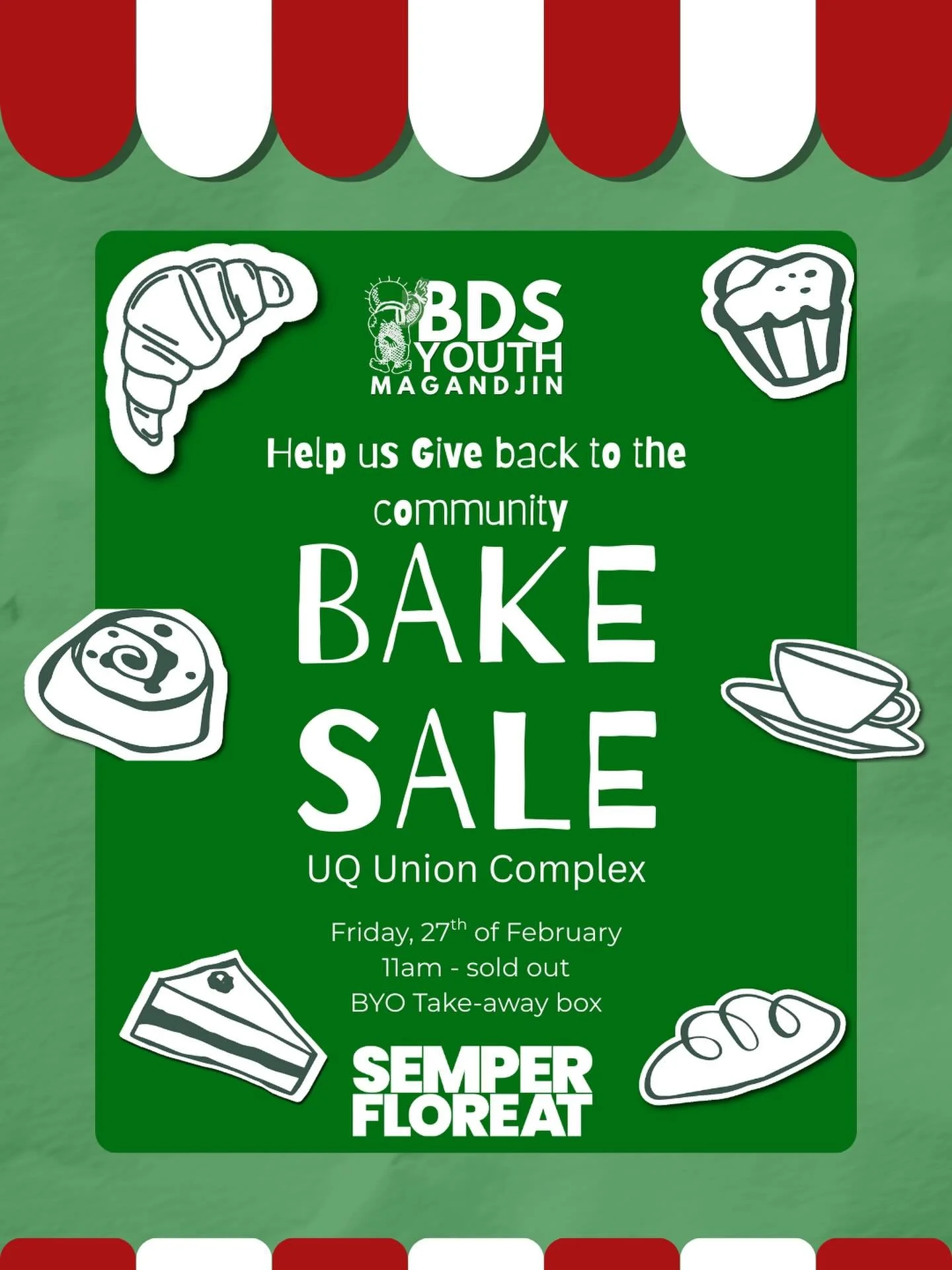 ATTENTION STUDENTS! 

🧁 Prepare yourselves for a day of delights and deliciousness!! 

🫂Help us give back to the community by supporting our upcoming fundraising bake-sale! Grab a treat, spread the word, and be part of building something better tog