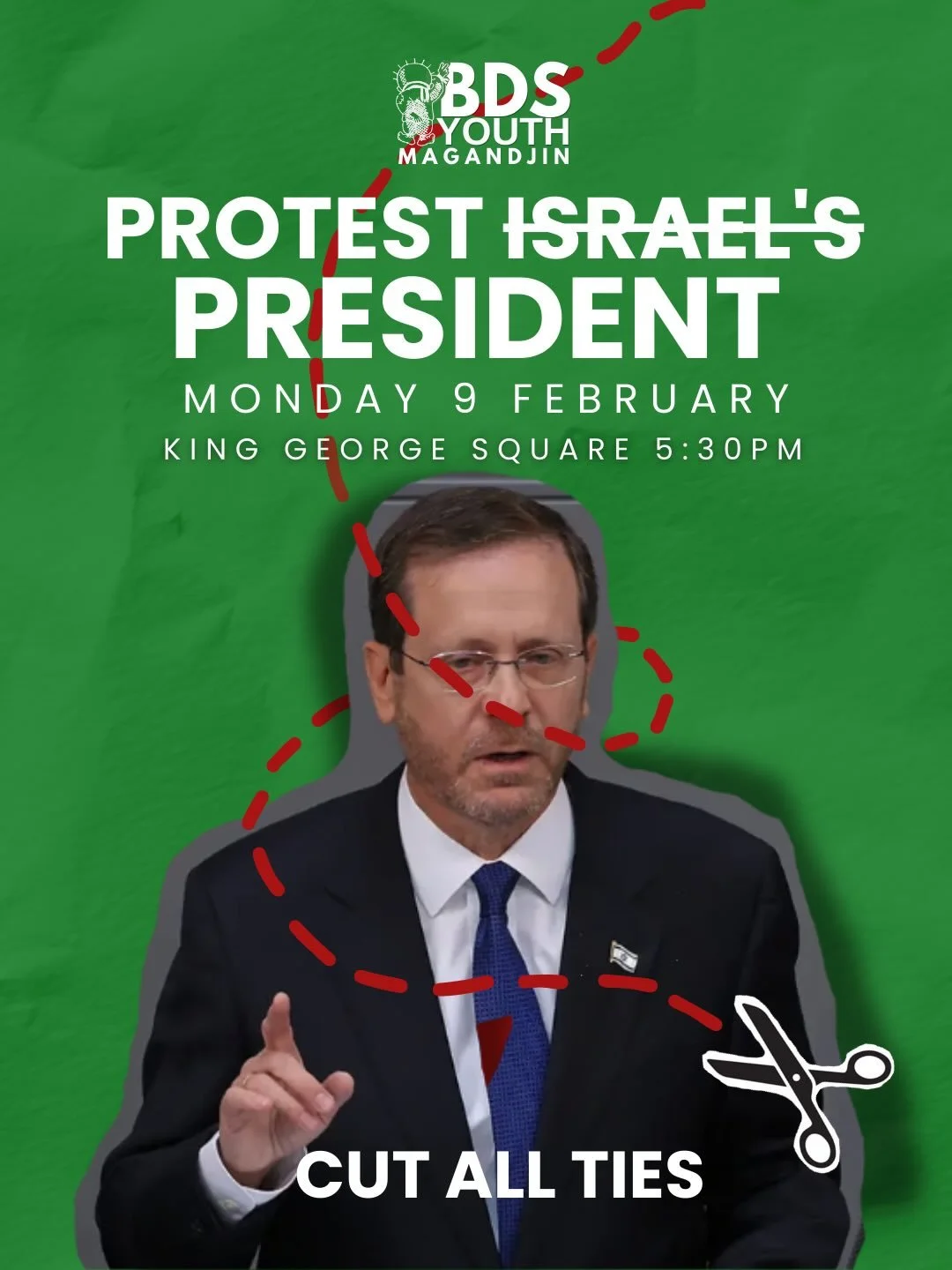 📍Monday 9th of February: King George Square @5:30 PM

The accountability of their crimes is a responsibility that falls upon us.

This visit is facading neutrality but rather an acceptance, a normalisation; of genocide, apartheid regime and violence
