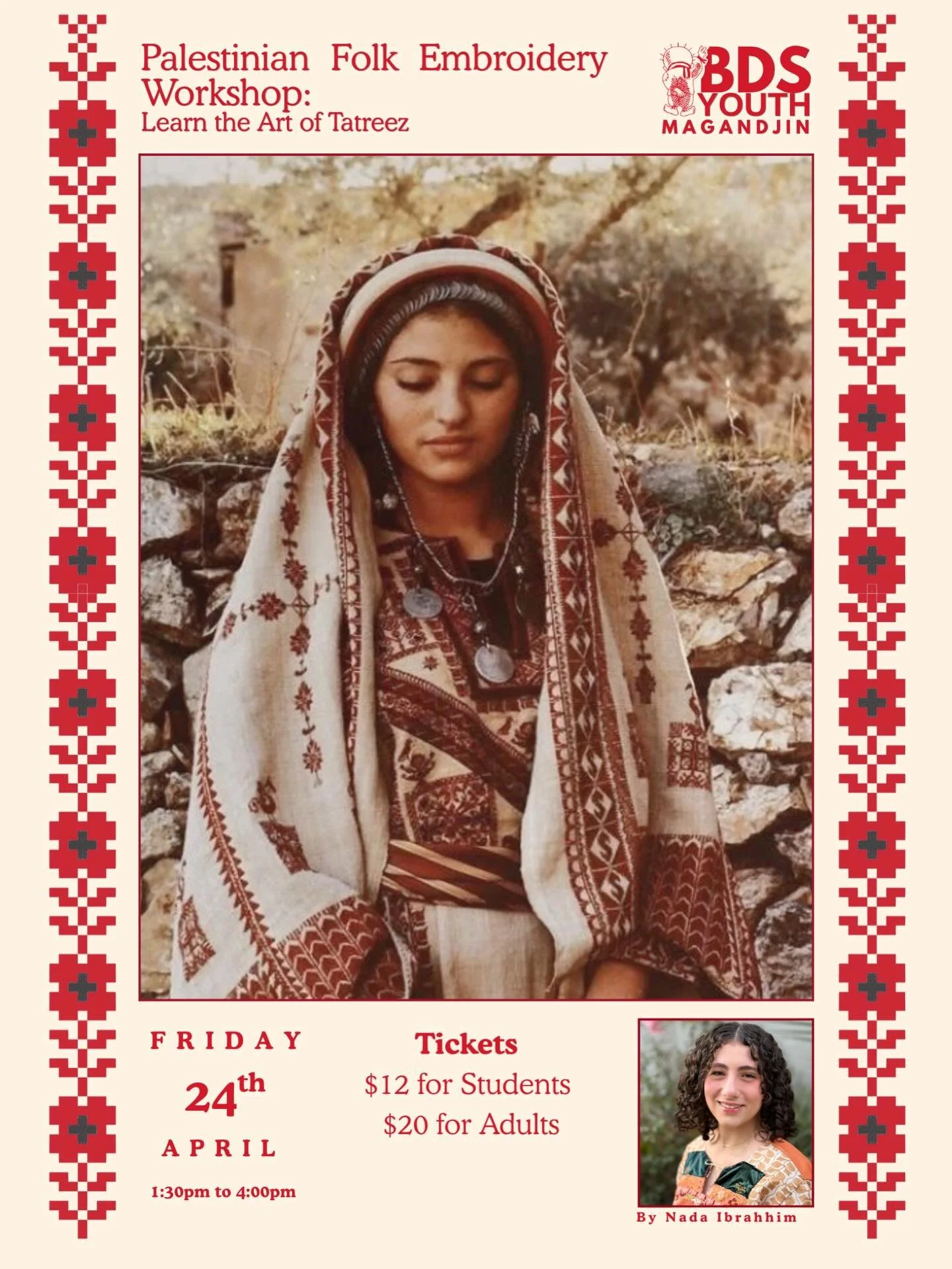 ATTENTION EVERYONE!!! 

Have you ever wanted to learn how to do Palestinian Tatreez? 

Well look no further, we will be hosting a Tatreez workshop on the 24th of April! 

Secure your tickets now through the link in our bio! 

#art #brisbane #brisbane