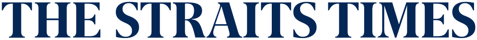 Text of 'The Straits Times' logo in dark blue font.