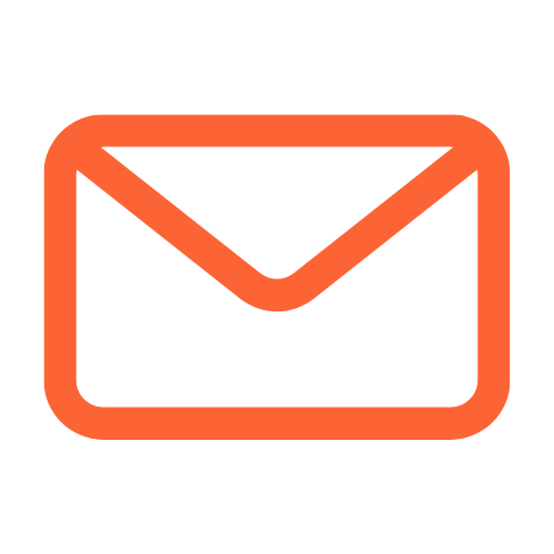 Icon of a black envelope with an orange outline.