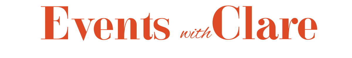 Text saying 'Events with Clare' in large, bold, red font.