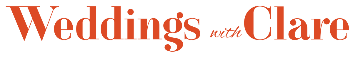 Text image reading 'Weddings with Clare' in large, decorative red font.