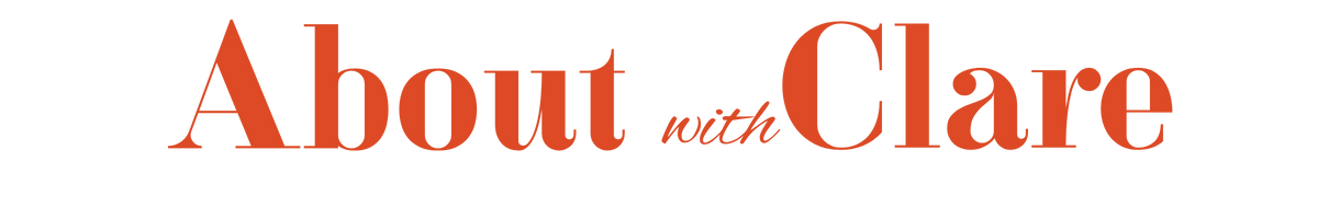 Text graphic with the words "About with Clare" in red.