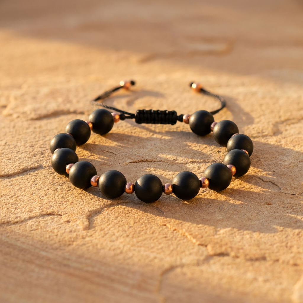 Large Shungite & Copper on Silk Thread