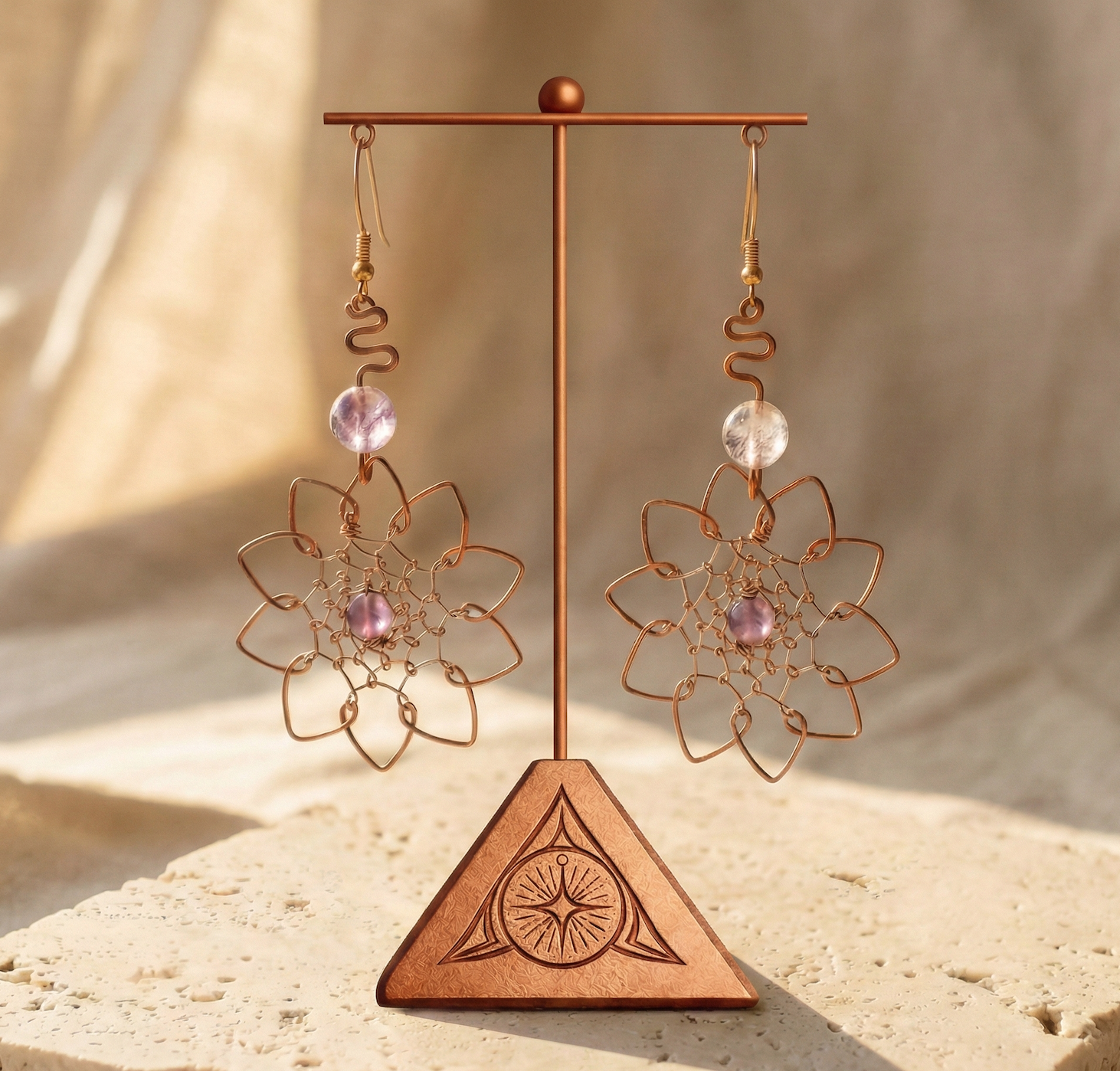 Copper and Cracked Purple Quartz Flower Dream Catchers (E3)
