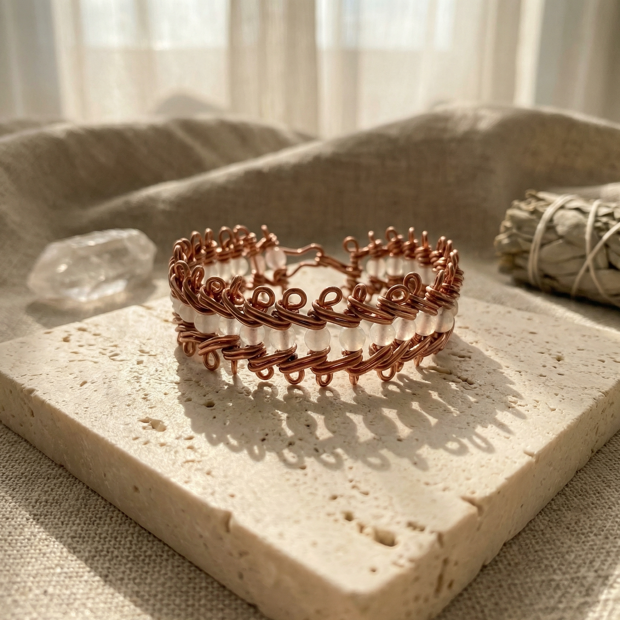 Looped Copper and Rose Quartz Bracelet