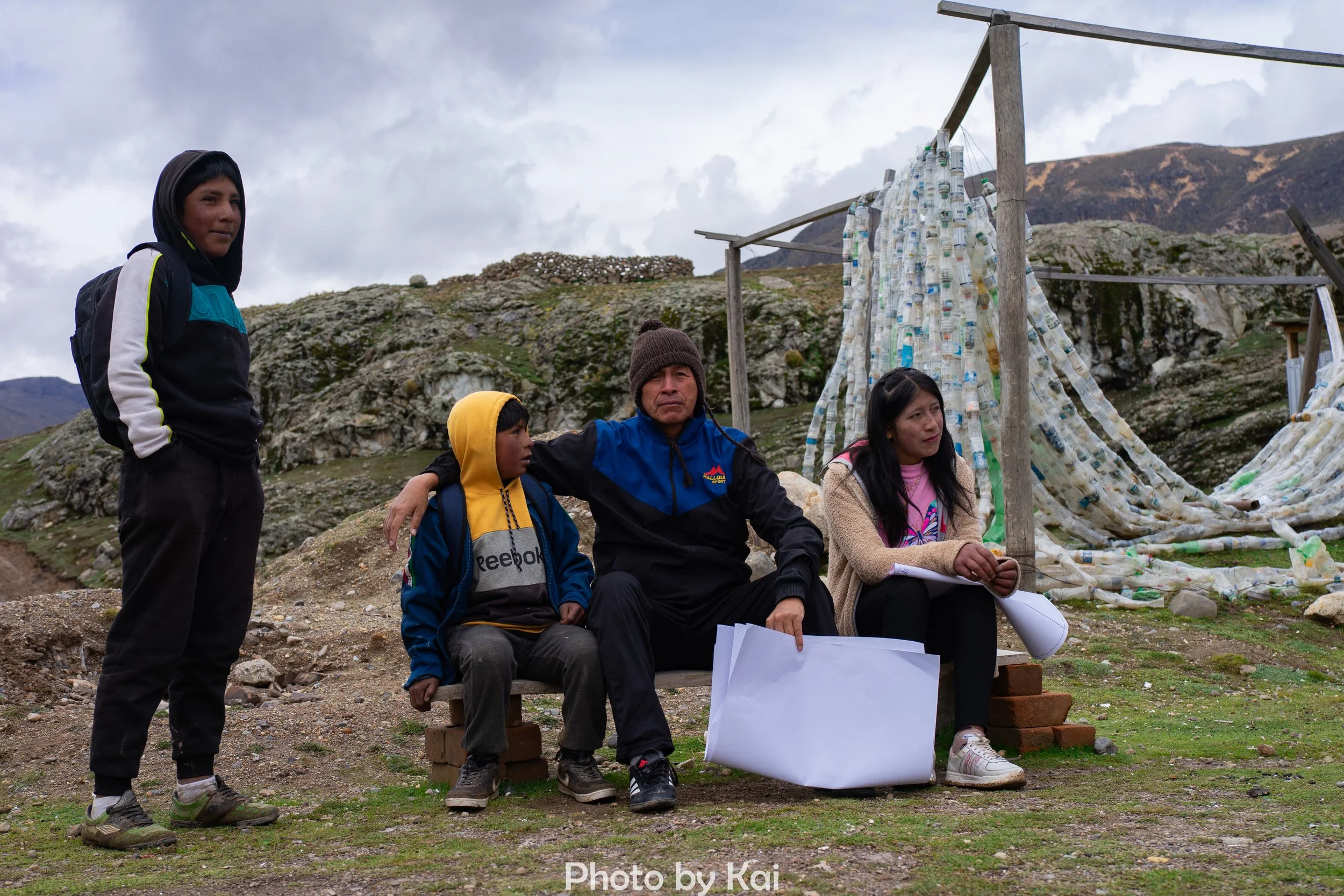 Teacher and students in Andes mountains