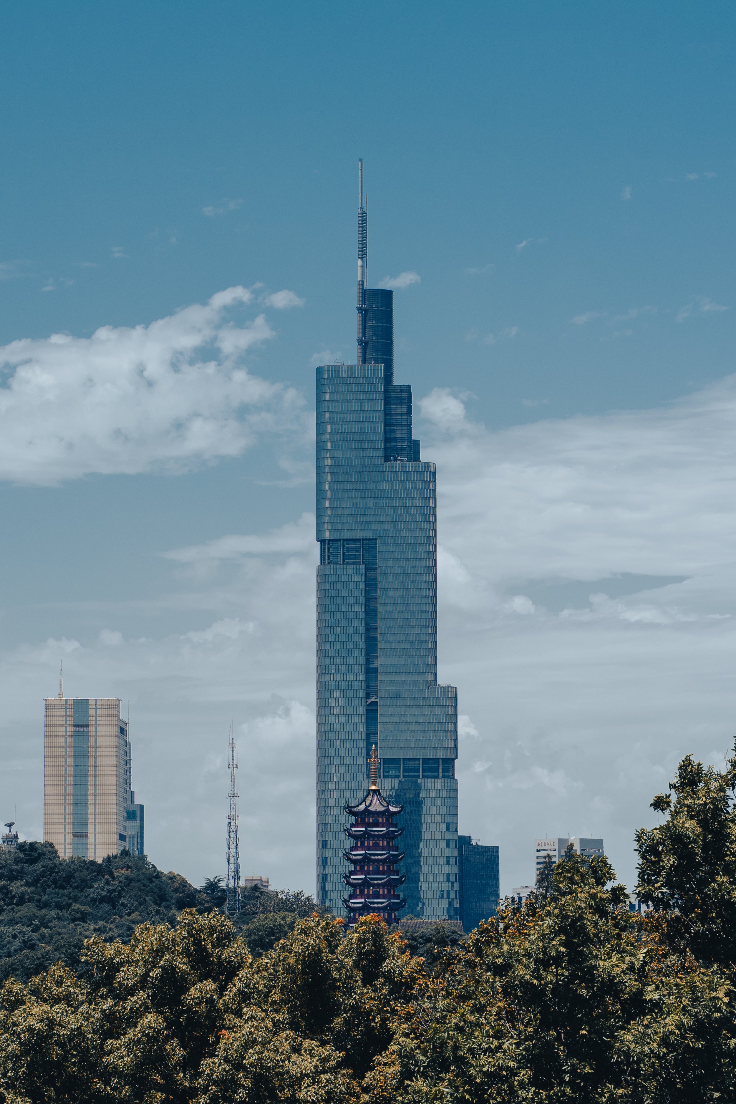 Skyscraper and temple tower