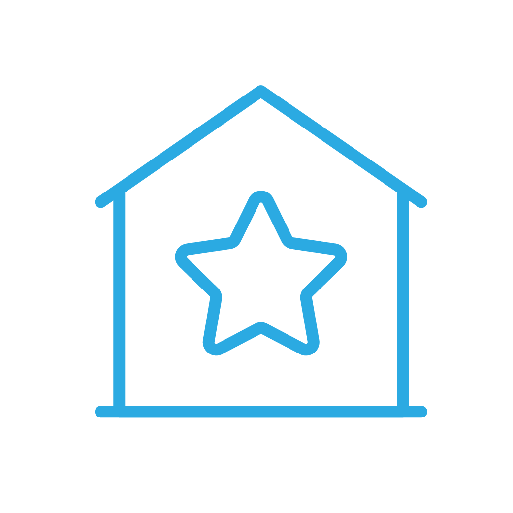 Blue outline of a house with a star in the center