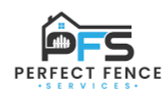 Logo for Perfect Fence Services with a house containing a fence and a bar graph icon.