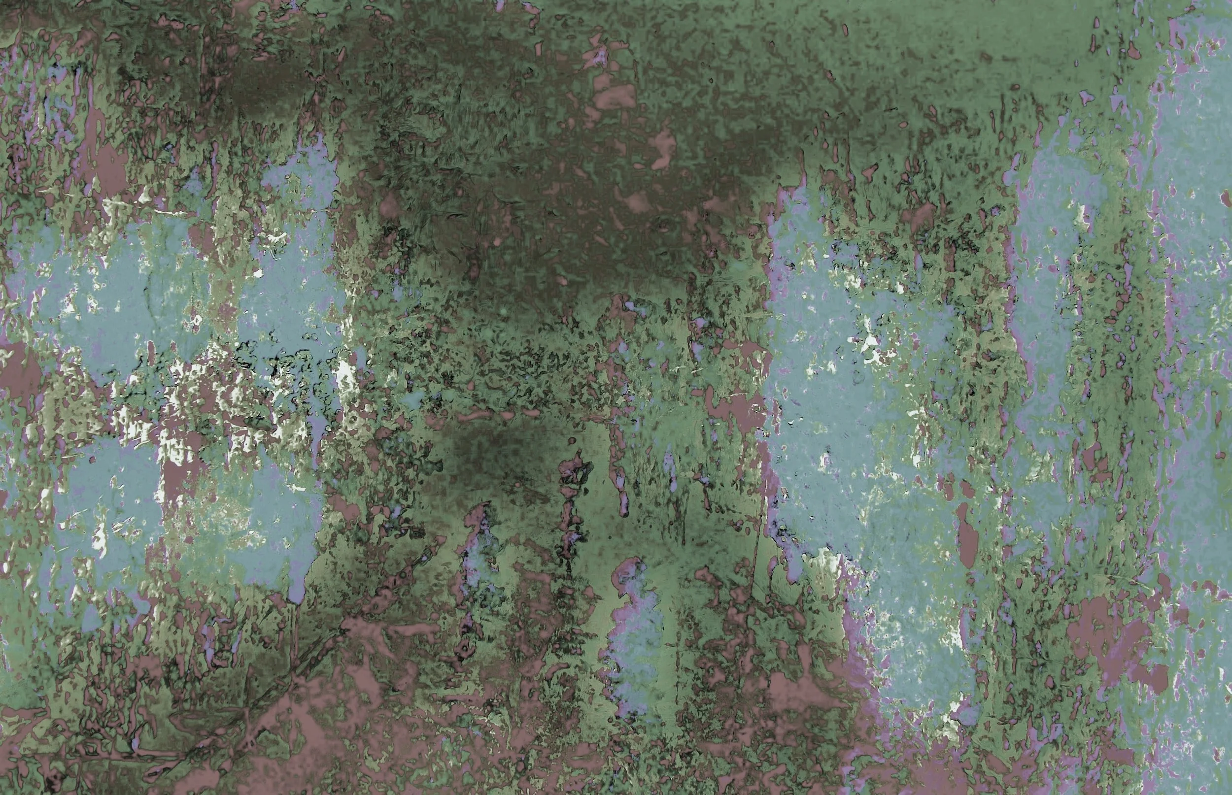 Blurred and stylized image of trees with green and purple hues.