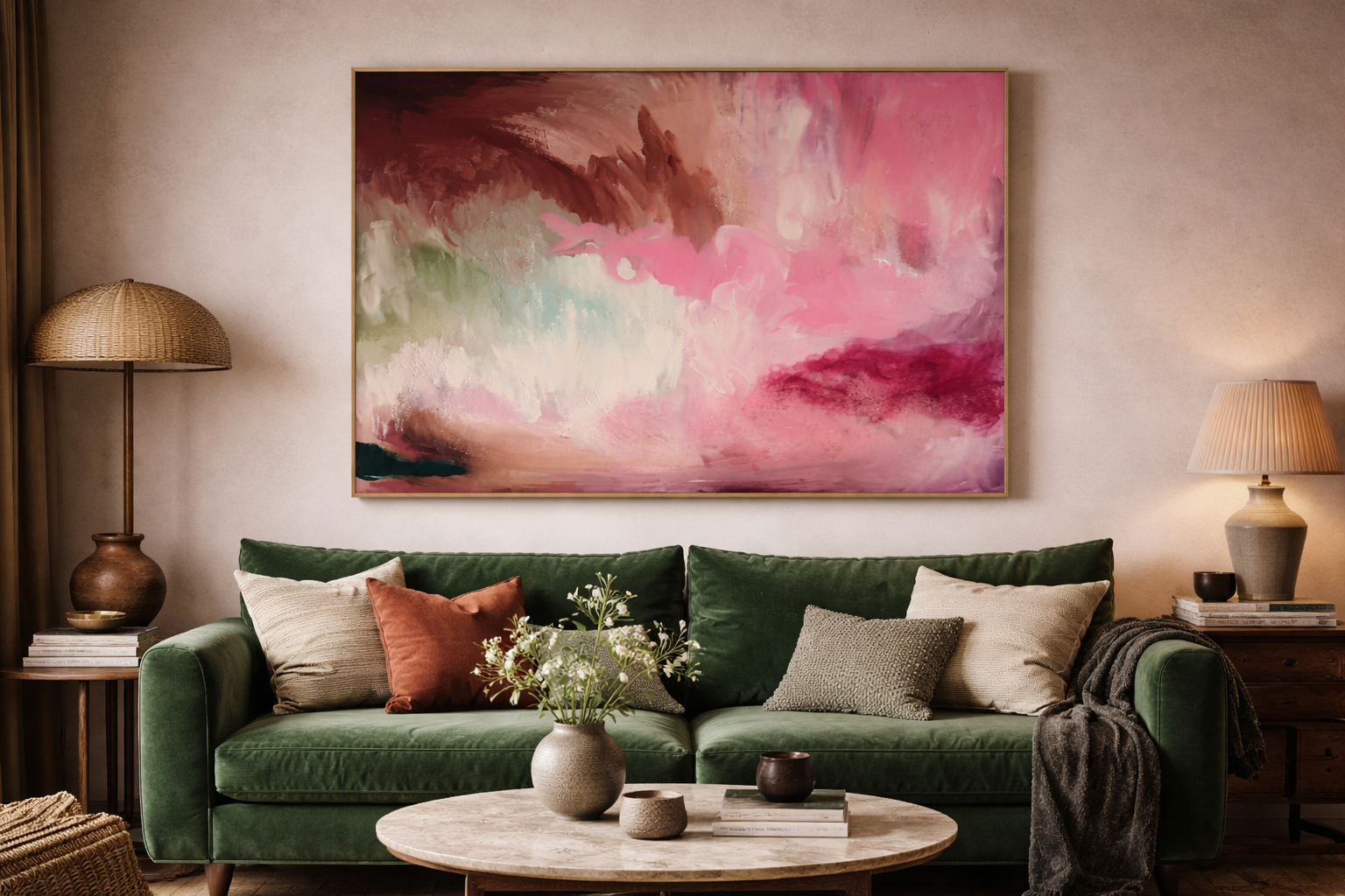 Elegante woonkamer met kunst en texturen.png