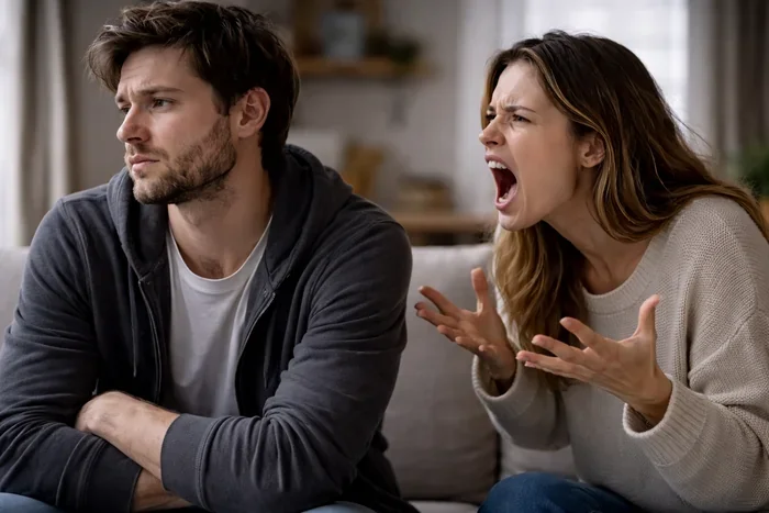 Une femme dépassée par ses émotions crie sur son copain