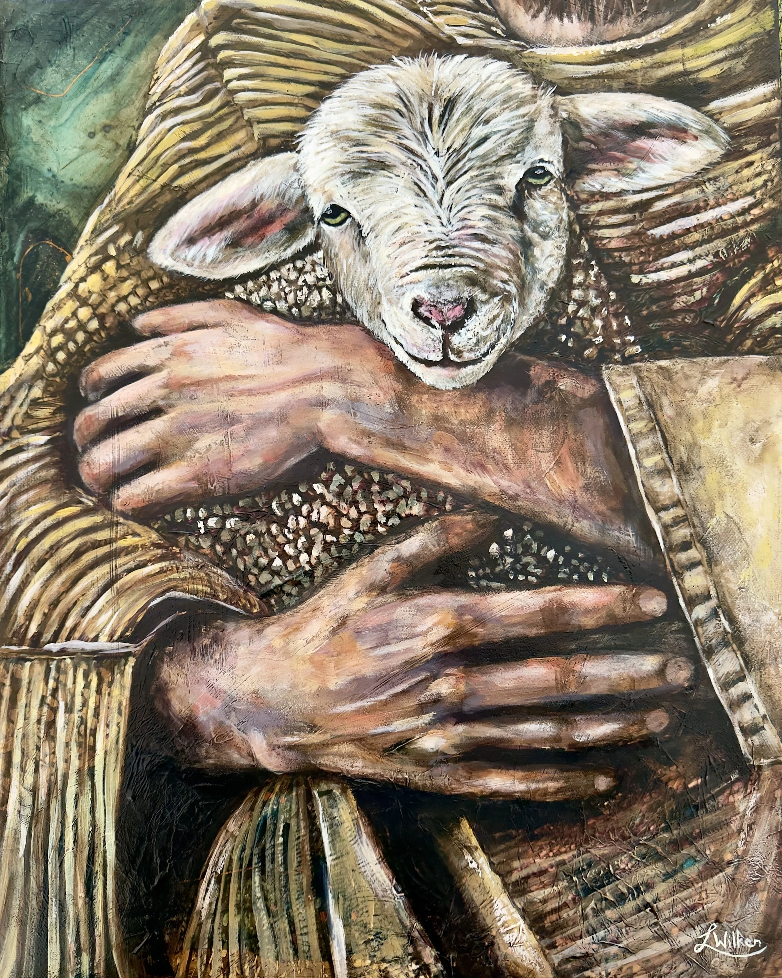 THE SHEPHERD’S SABBATH (Resting in the Reach)   Mixed Media and Oil Paint on stretched canvas, 50/40cm.
This piece captures the essence of a “sacred pause.”  Within the ancient walls of the Rose City, the Shepherd finds rest - not just for his own so