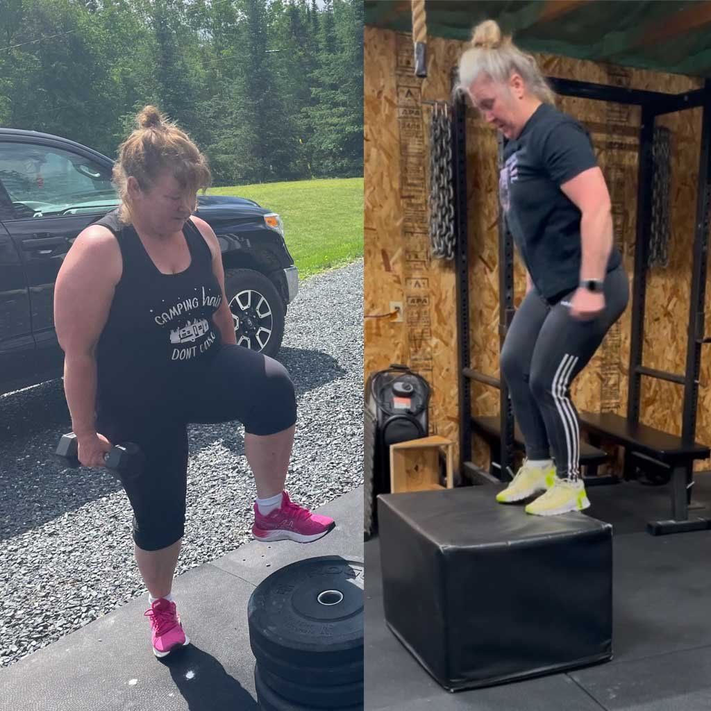 A before and after picture in a gym.
