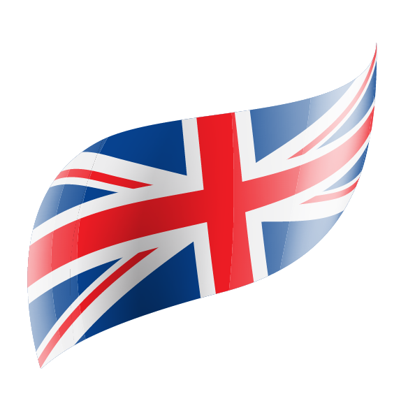 A stylized digital illustration of the United Kingdom flag on a curved surface.