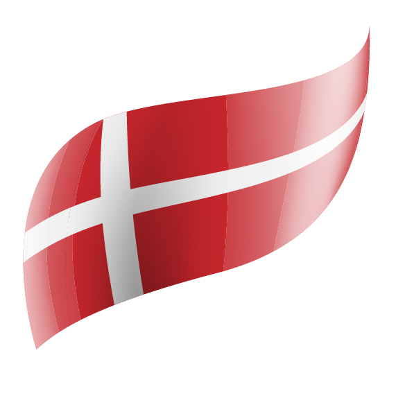 A stylized red and white flag with a curved, three-dimensional appearance.