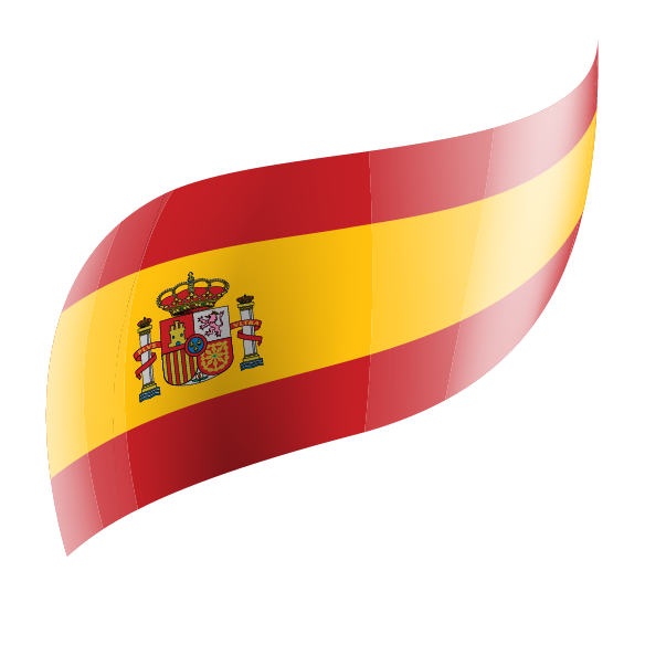 A waving Spanish flag with red and yellow horizontal stripes and a coat of arms on the left side.