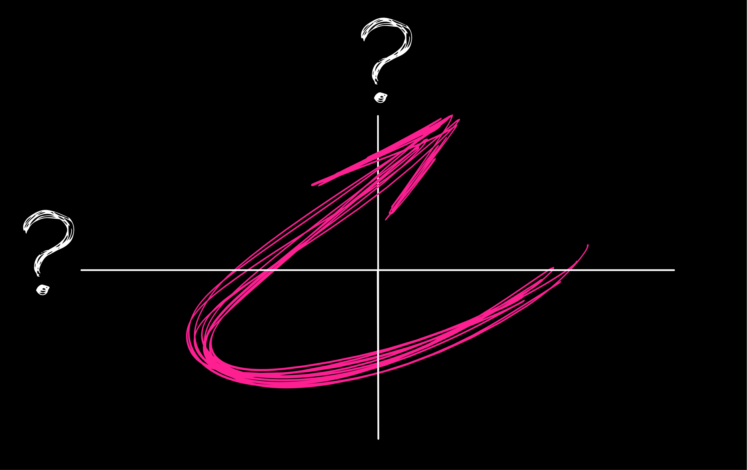 A black background with a pink Nike swoosh logo in the center. The logo is sketched with multiple overlapping strokes. There are three white question marks above, below, and to the left of the logo, each near the edges of the image.