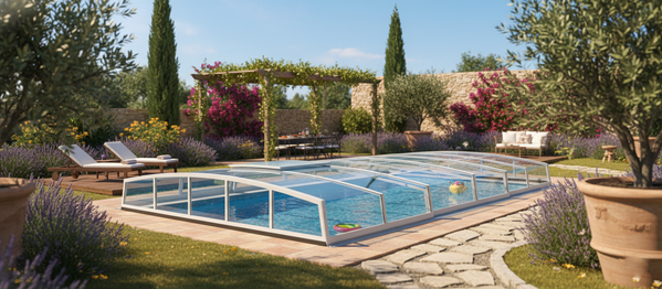 Eltolható polikarbonát medencefedés a medence megovása és a szezon meghosszabításához