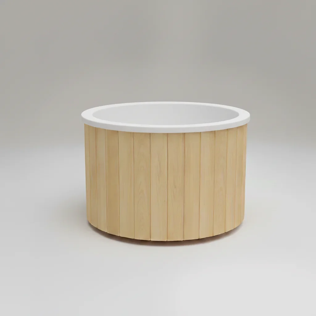 Komplett luxus dézsafürdő burkolattal és integrált kályhával