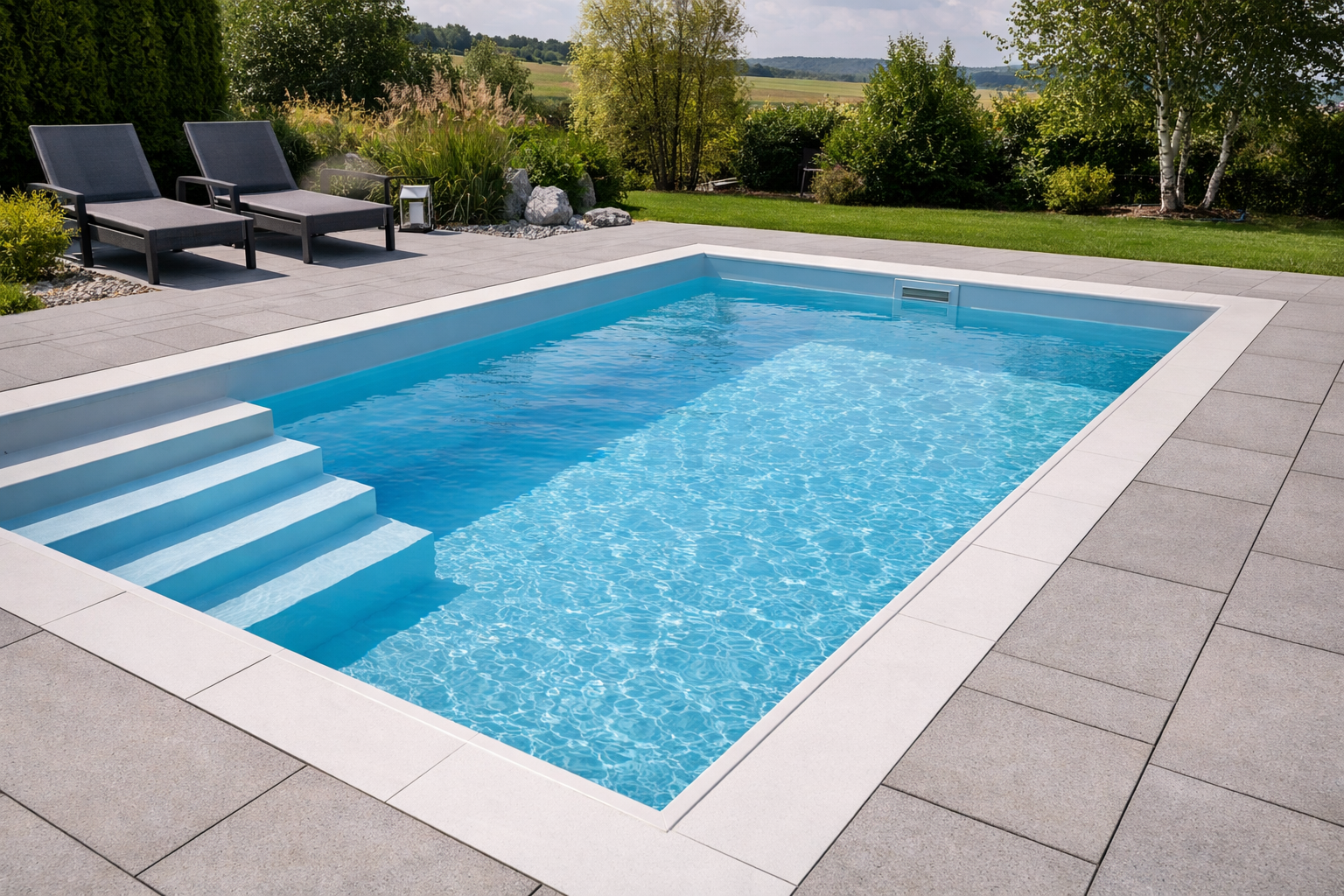 modern polipropilén PP kerti medence integrált lépcsővel