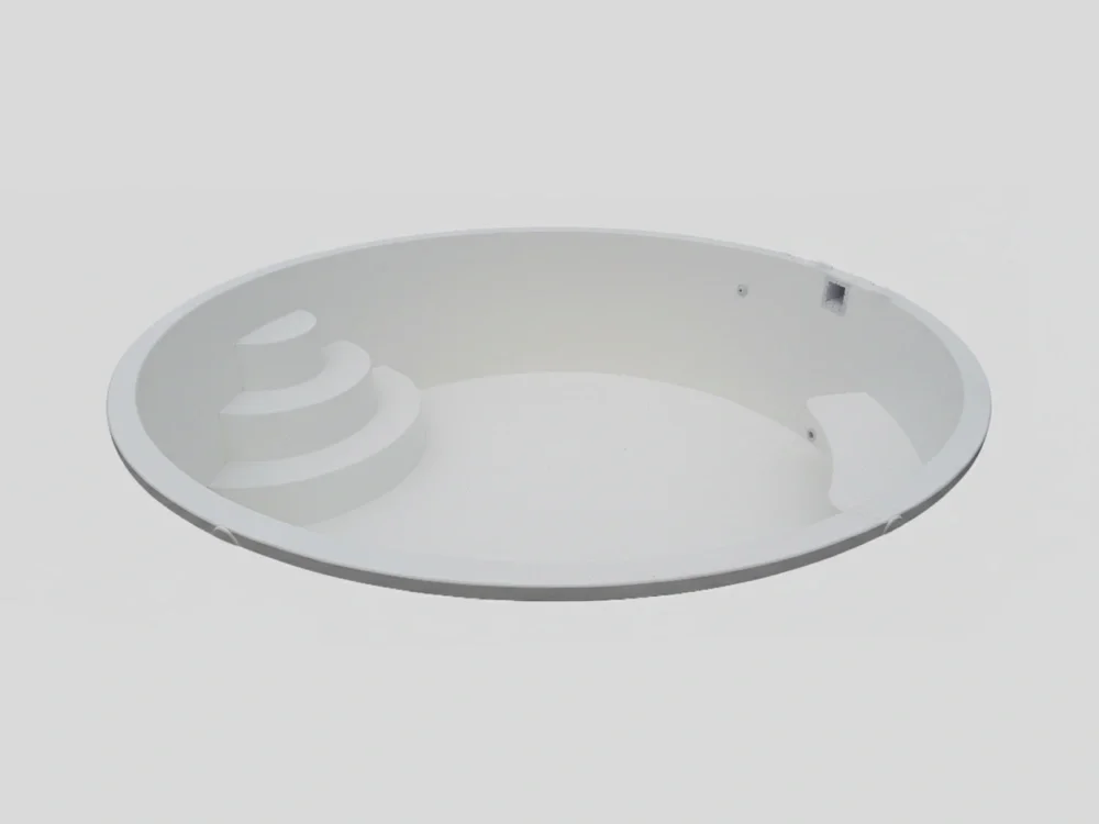 A kerek medencékhez belső íves lépcsőket vagy kényelmes, fal menti pihenőpadokat javasolunk.