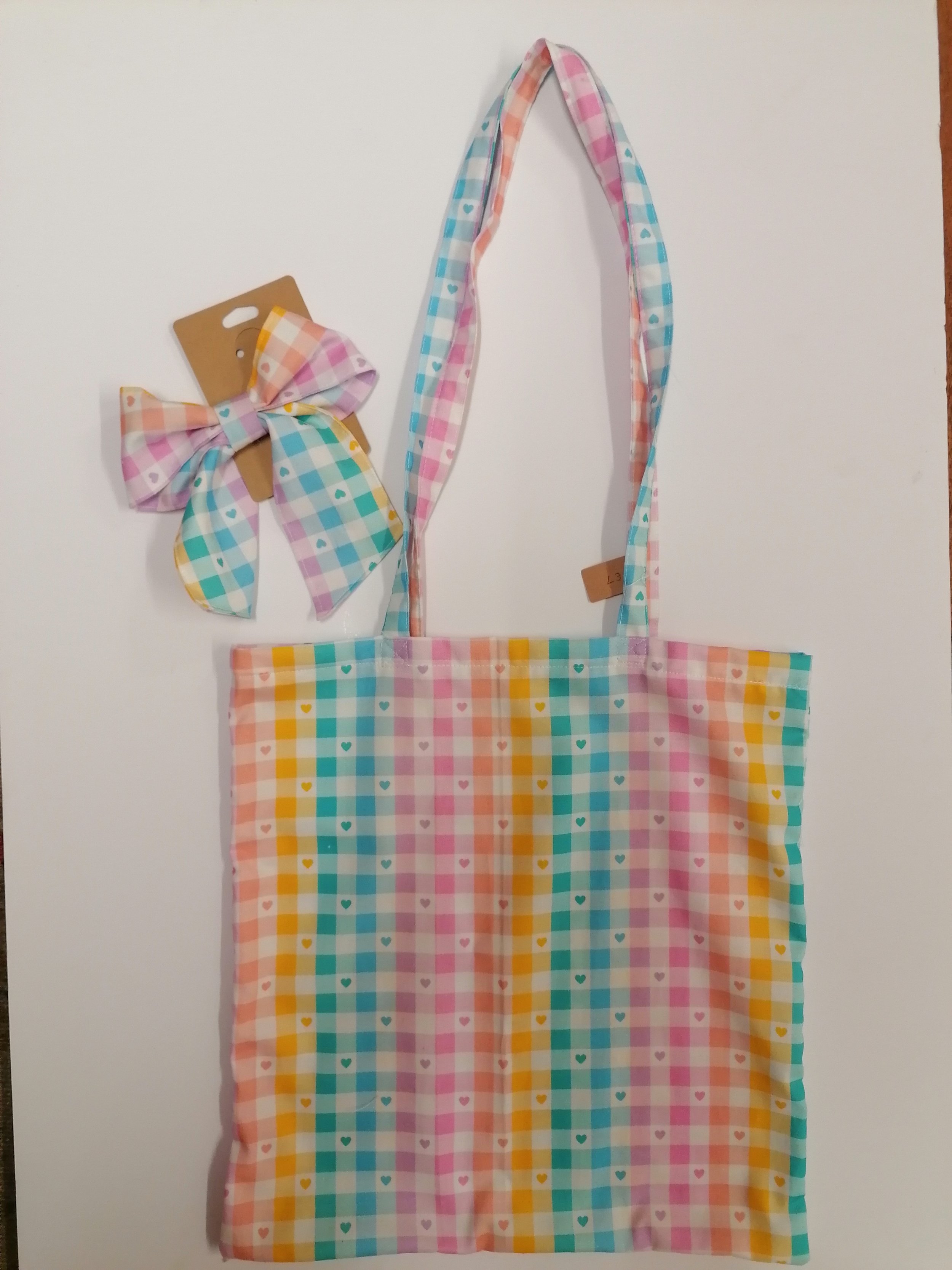 Rainbow Heart print Tote Bag and Bow