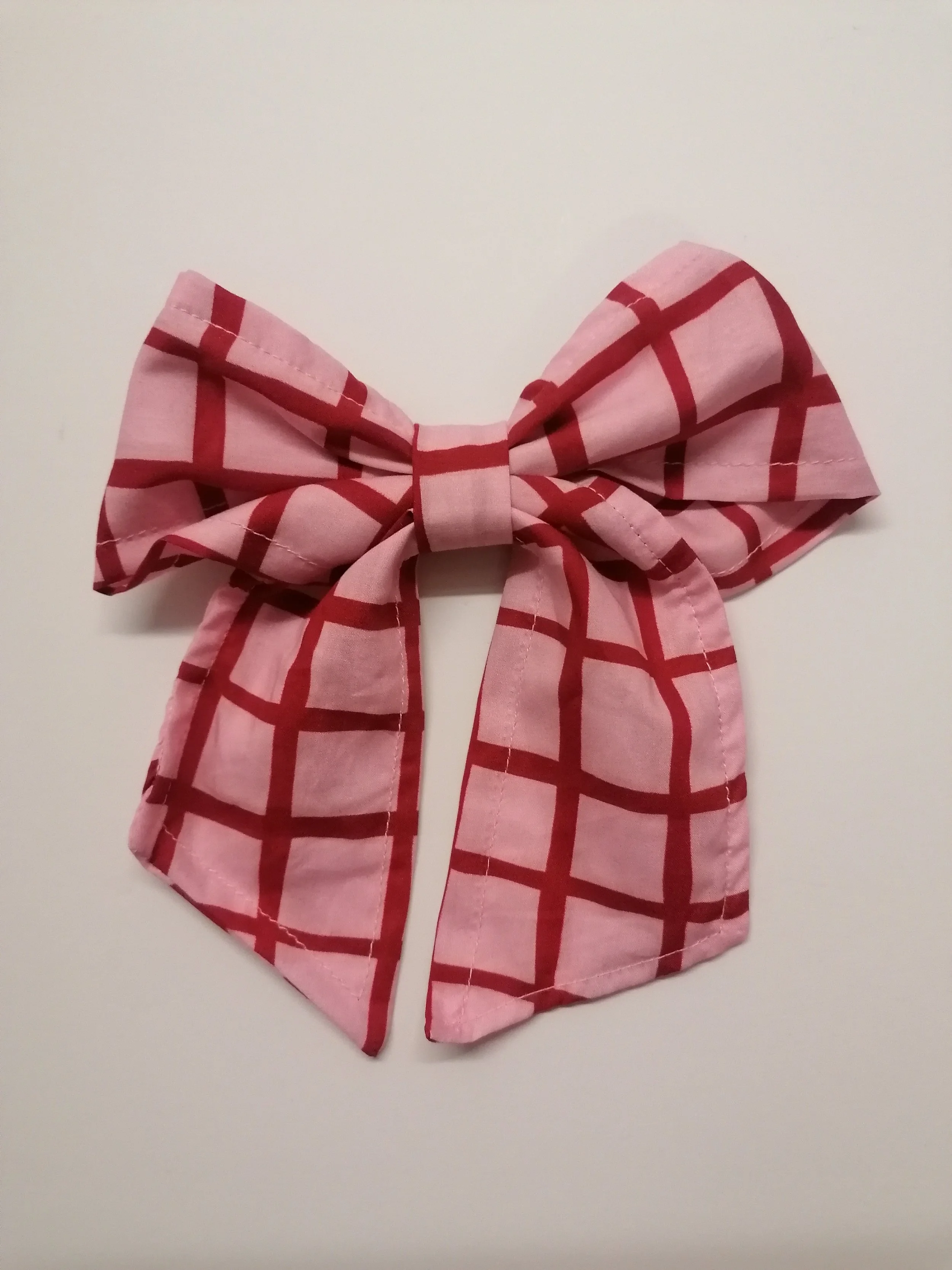 Pink and Red check print Bow Hairclip