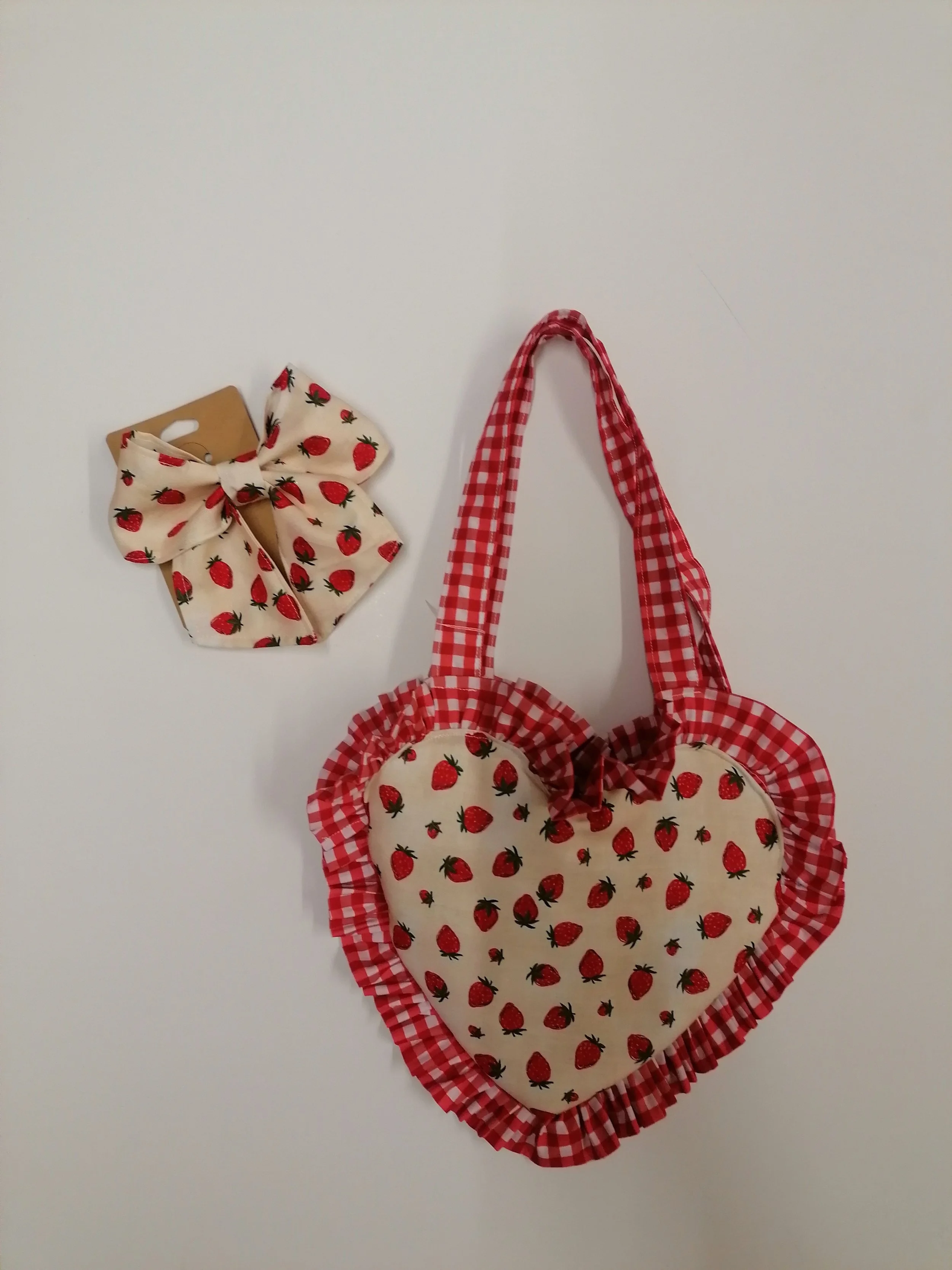 Strawberry print Heart Bag and Bow
