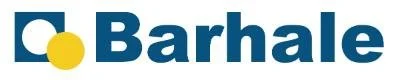 Barhale logo with blue text and yellow and white circular elements