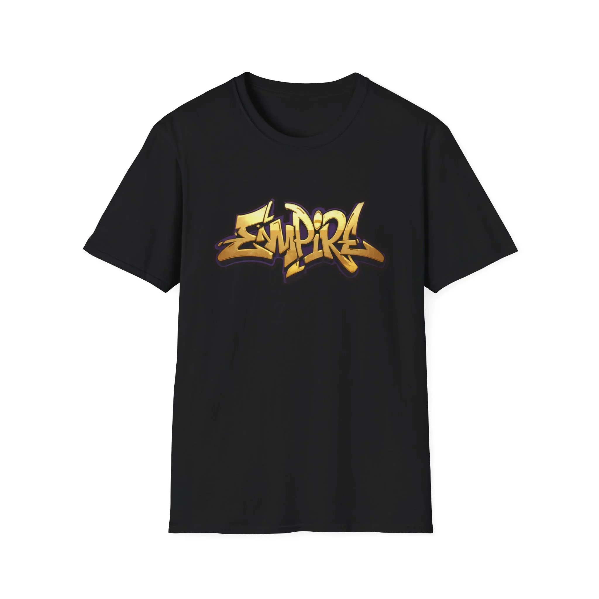 Black T-shirt with yellow and purple graffiti-style text that reads 'EMPIRE'.